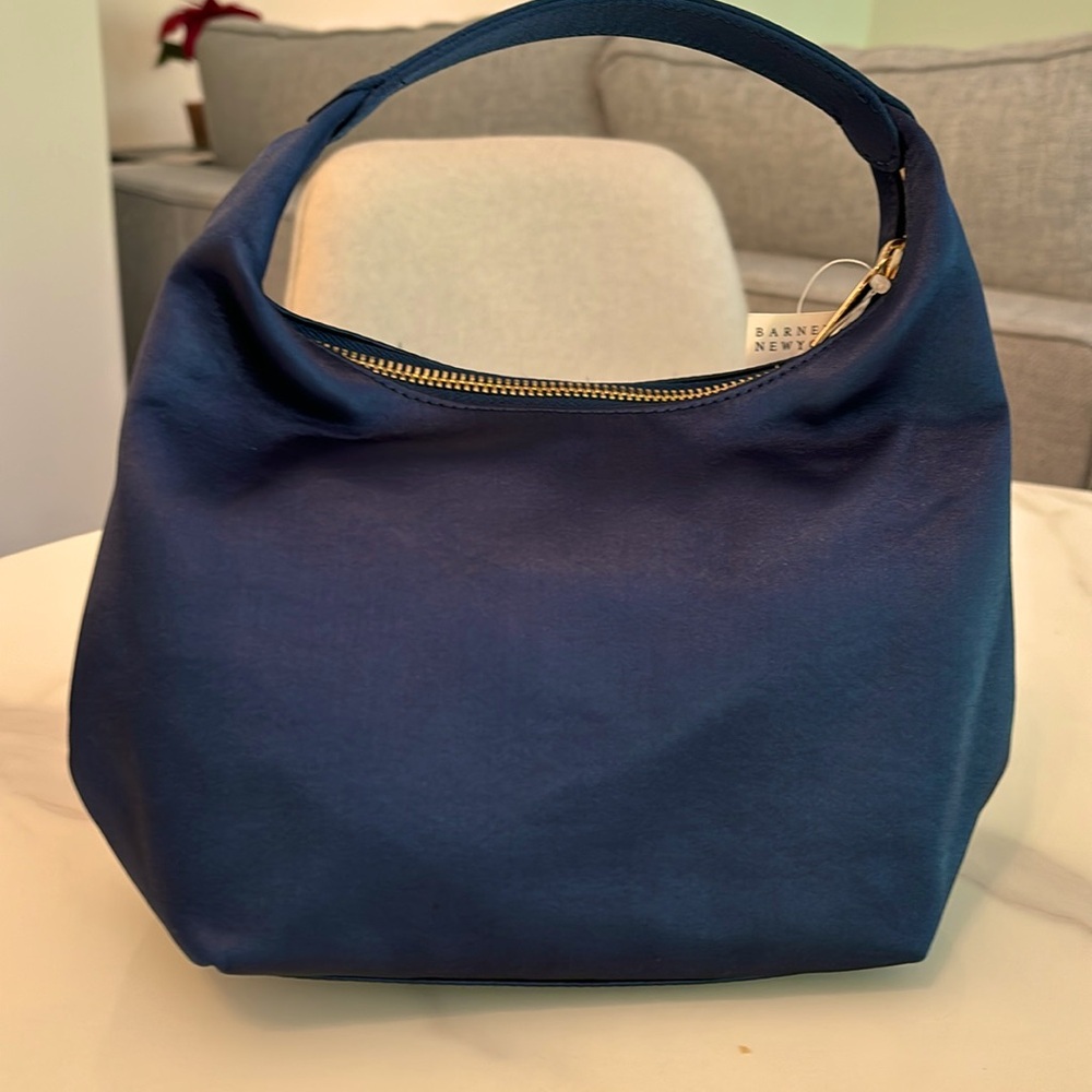 Beautiful navy satin with gold zipper shoulder/hand bag. Elegant BNWT